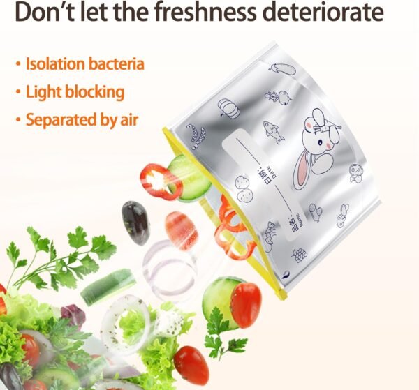 Reusable Food Storage Bags - 10 Pack Ziplock Aluminum foil bag Safe Freezer Bags, Leakproof Storage Gallon Bags, Reusable Food Bags, Snack Bags, Sealed Bag for Vegetable Fruit Meat (M 10pcs) - Image 6