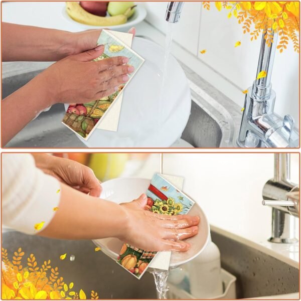 Fall Swedish Kitchen Dishcloth Sunflower Pumpkin Truck Cotton Towel Farm House Absorbent Dish Towel for Autumn Thanksgiving Housewarming Cleaning Wipes, 6Pcs, 7 x 8 Inch - Image 7