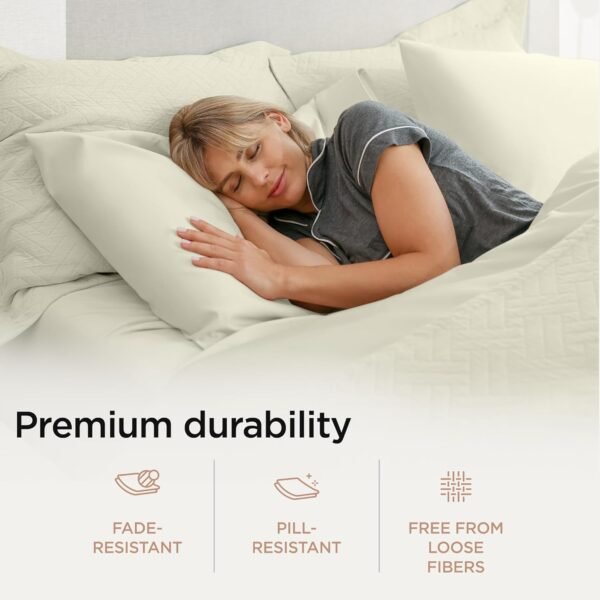 Threadmill 100% Supima Cotton Sheets, Premium 1200 Thread Count Cotton Sheets for King Size Bed, 4 Pc Ivory King Bed Sheets Set, 5-Star Hotel Quality with Elasticized Deep Pocket King Sheets - Image 4