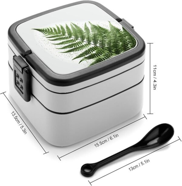 Natural Plant Silhouette Fern Leaf Bento Box Double Layer Lunch Box for Adults with Spoon And Handle Bento Boxes Leakproof One-piece Stackable Lunchbox for Work Picnics And Travel - Image 2