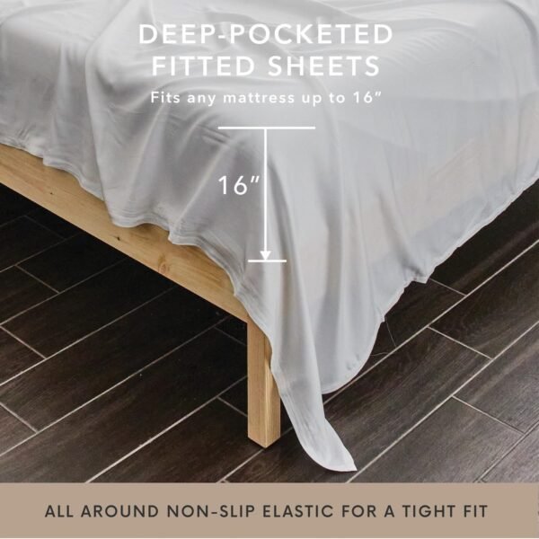 Bamboo Bay 6 Piece King Size Sheets Set - 100% Viscose Made from Bamboo Sheets King Size - Soft Cooling Sheets for Hot Sleepers - Breathable King Sheets Deep Pocket Fits Up to 16" Mattress - White - Image 2