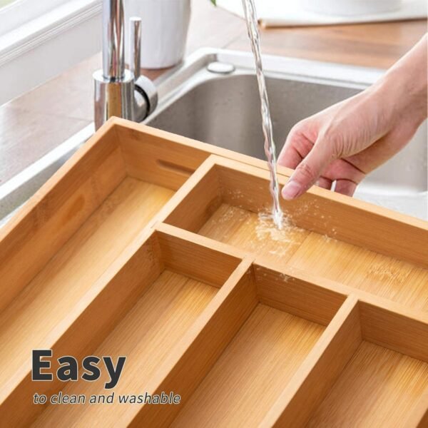 2-Piece Bamboo Silverware Organizer, Expandable Kitchen Drawer Organizer for Cutlery and Utensils, Multifunction Adjustable Bamboo Wood Cutlery Tray in Drawer for Flatware, (Natural) - Image 5