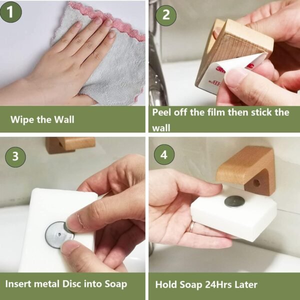 (2sets) Wood Magnetic Bar Soap Holder for Shower Wall,Magnet Air Dry Soap Saver Self Draining, Eco-Friendly Wooden Soap Dish for Soaps & Beard Shampoo Bars - Image 7