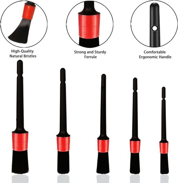 Car Detailing Brush Set, 7 Pcs Natural Bristles Car Detailing Kit for Automotive Interior, Air Conditioning Vents, Engine Bays, Dashboard and Wheels - Image 3