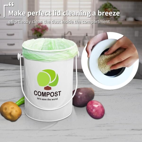 Compost Bin Kitchen Countertop, 1.7 Gallon Indoor Compost Pail, Odorless Food Waste Bin Compost Bucket with Charcoal Filter & Trash Bags & Waste Tray & Brush - Image 8