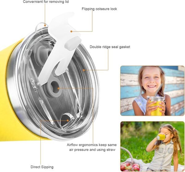 Ymmy Sam 2pcs Stainless Steel Kids Cups Spill-proof Tumblers with Silicone Straws 12oz Kids Cups with Lids Straws Unbreakable Metal Cups with Heat-insulated Sleeves - Image 2