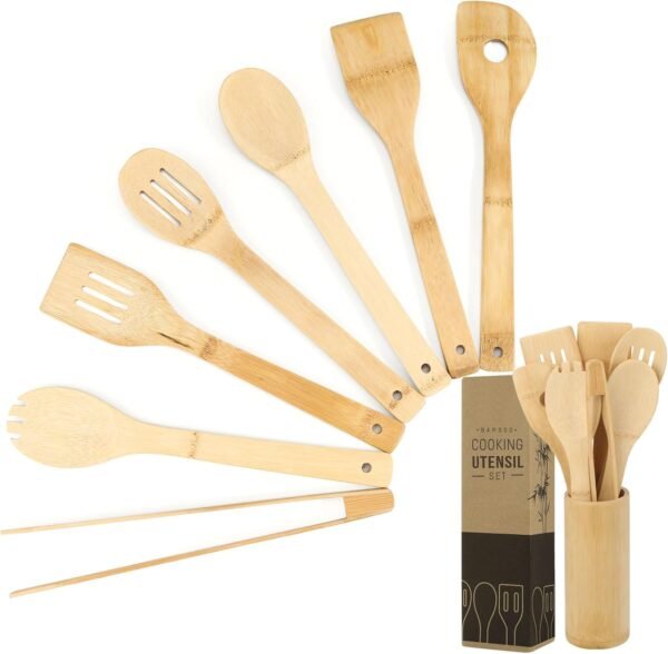 Bamboo Wooden Spoons for Cooking 8Pcs, Wooden Cooking Utensils Sets, Wooden Kitchen Utensils Set, Bamboo Wooden Utensil Set, Wooden Spatula for Cooking, Wood Spatula, Wood Utensils kitchen essentials