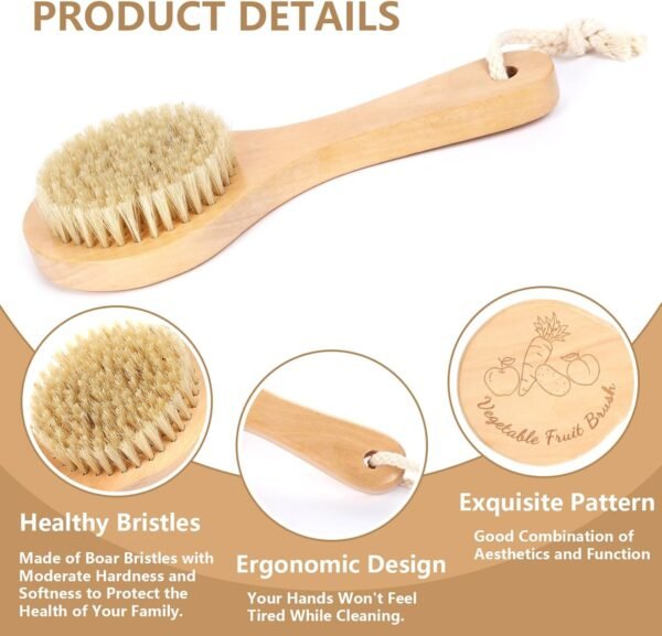 SEPGLITTER Vegetable Brush, Cleaning Brush with Long Handle for Potato Carrot Cucumber and Fruits Veggie Wash Brushes Wooden Dish Brush for Pans Pots Fruits Vegetable - Image 3