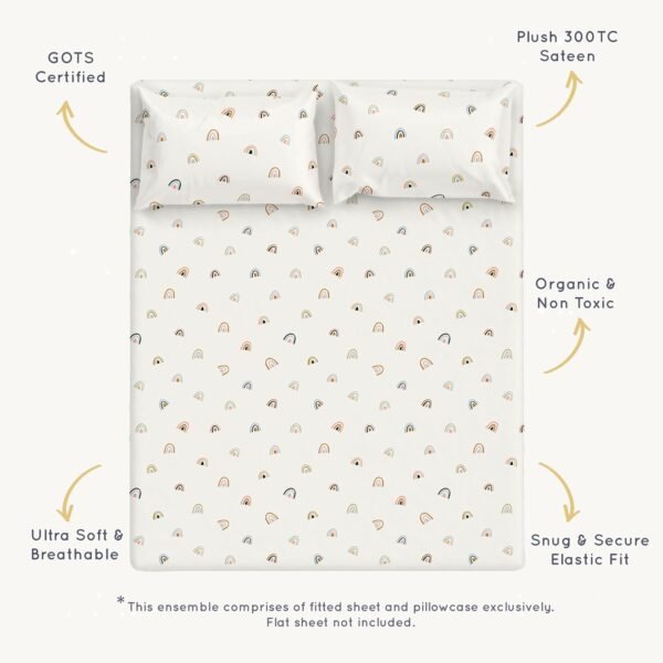 MakeMake Organics Organic Twin Fitted Sheet Set GOTS Certified Organic Cotton Fitted Sheet with Pillowcase Ultra Soft Non Toxic Breathable Hypoallergenic Colorful Neutral (Twin, Rainbow) - Image 3