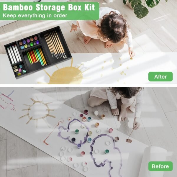 Black Bamboo Bathroom Drawer Organizer, Wooden Kitchen Utensil Holder Set of 5, Stackable Junk Drawer Organizer Tray, Multi-Use Storage Bins Boxs Dividers for Home, Office, Clothing, Makeup, Jewelry - Image 5