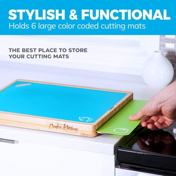 Bamboo Cutting Board Set - Easy-to-Clean Wood Cutting Board Set with 6 Color-Coded Flexible Plastic Cutting Boards with Food Icons - Wooden Cutting Boards For Kitchen - Wooden Chopping Board Set - Image 6