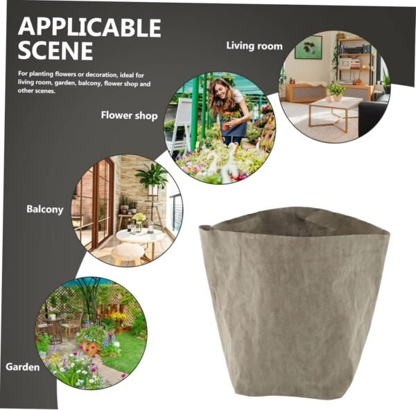 Kraft Paper Flowerpot Kraft Bags Reusable Fruits Bag Food Storage Containers Vegetable Lunchbox Washable Kraft Paper Storage Bag Business Pantry Lids Tote Packaging Grey - Image 7