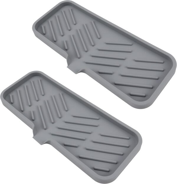 EIKS 2 Pack Silicone Self Draining Tray Sink Tray for Soap Sponge Tumbler Brushes in Kitchen Counter Bathroom (2-Pack Gray)
