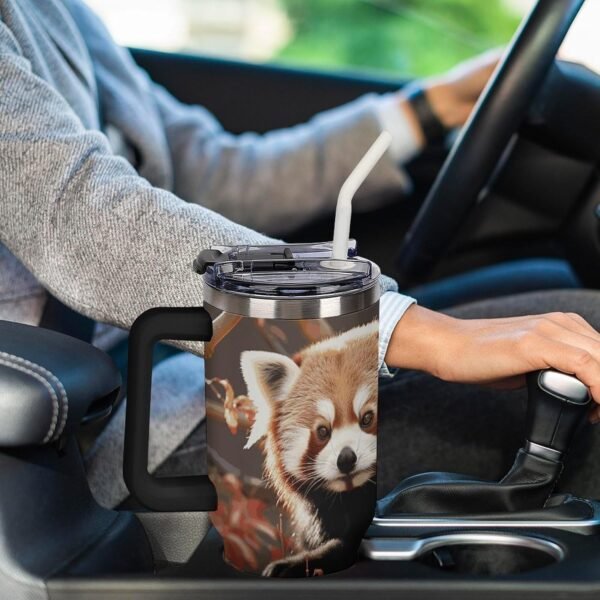 40 Oz Tumbler with Straw 304 Stainless Steel Water Bottle with Handle Lid Travel Mug Reusable Car Red Panda Cup for Home Office Outdoor Suitable - Image 7