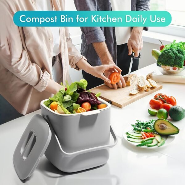 Small Compost Bin Kitchen - 1 Gallon Countertop Compost Bin with Lid, Indoor Compost Bins with Inner Sieve, Food Waste Bin for Kitchen Compost, Kitchen Food Scrap Pail Bucket - Image 6