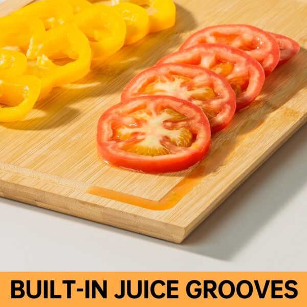 Bamboo Cutting boards for Kitchen, Wood Cutting board with Non-Slip Rubber Feet, Juice Groove & Tilt Handle, Non-Slip Chopping Board for Meat, Fruit for Prep, Pre Oiled, 12" x 8" x 0.6" - Image 4