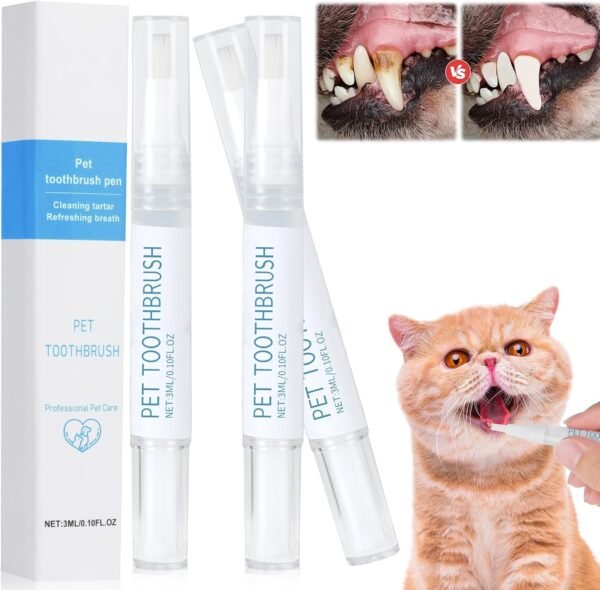 3 Pcs Pet Toothbrush Pen, Dog Teeth Cleaning Pen, Dog Tartar Remover for Teeth, Cat/Dog Tooth Whitening & Cleaning, Natural Plant Substance-Pet Teeth Repairing Kit