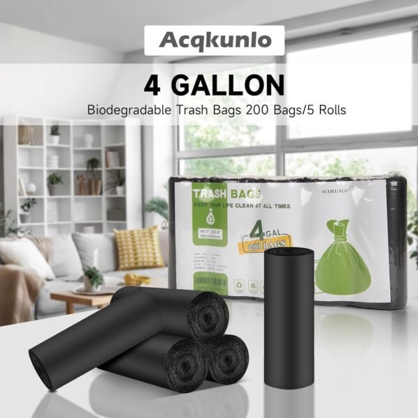 4 Gallon Biodegradable Black Trash Bag - Small Garbage Bags For Bathroom Can 4-6 Gallon 200 Counts Compostable Kitchen Unscented Recycling Little Waste Basket Liners Office Bulk Acqkunlo - Image 6