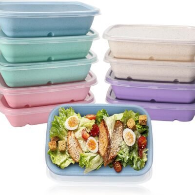 shopwithgreen Meal Prep Containers 1-Compartment, 10PCS Wheat Straw Microwave Bento Lunch Box with Lids, Reusable & Stackable Food Storage Containers, Dishwasher Freezer Safe BPA Free (32 OZ)