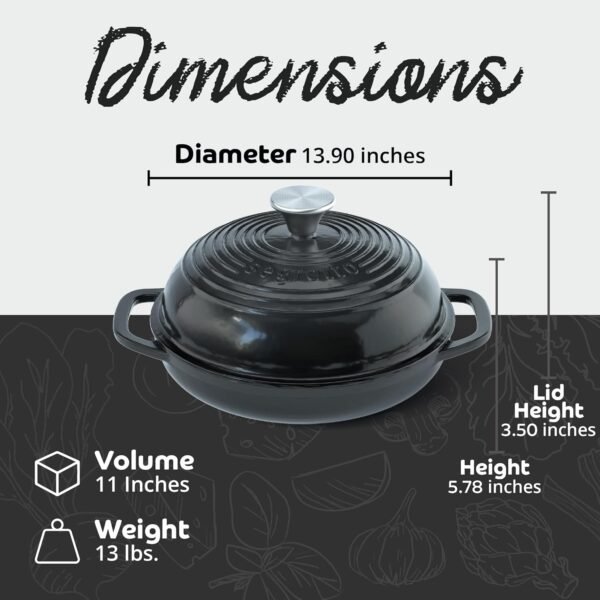 Enameled Cast Iron Bread Pan with Lid, 11” Nero (Black) Bread Oven Cast Iron Sourdough Baking Pan, Dutch Oven for Bread - Segretto Cookware - Image 2
