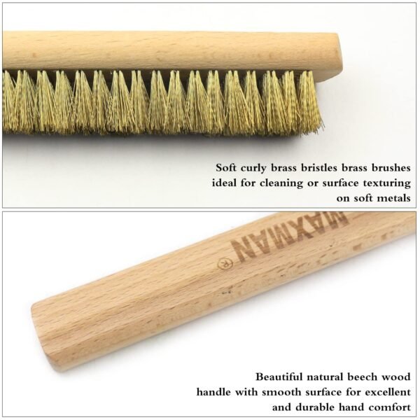 MAXMAN Copper Brass Brush, 20×6 Row Soft Bristle Wire Scratch Brushes with 10" Natural Beechwood Handle Barbell Brush for Cleaning Metal Surface Texturing, Removes Lint, 3Pcs - Image 7