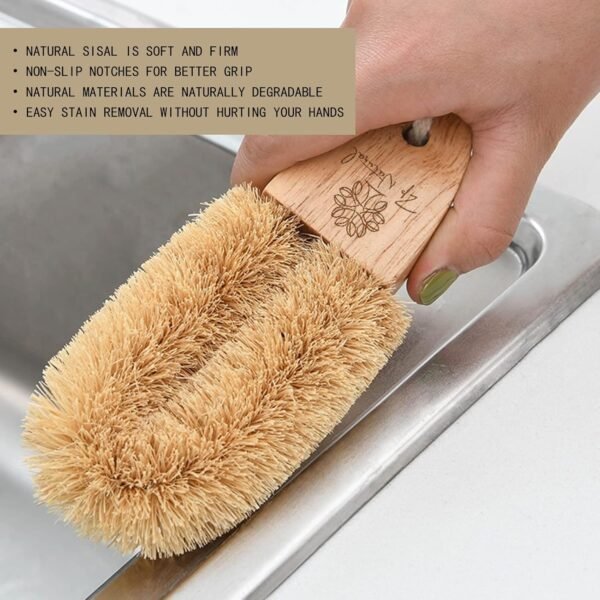 Bamboo Dish Scrub Brushes, ZP Natural 3Pack Kitchen Wooden Cleaning Scrubbers Set for Cleaning Pots, Pans and Vegetables - Image 4