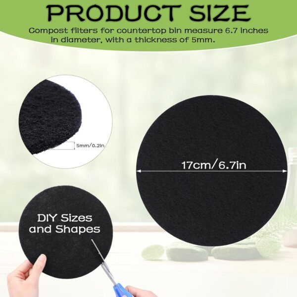 12 Pack Compost Bin Filter, 6.7 inch Charcoal Filters for Kitchen Compost Bucket Home Countertop Compost Pail Relpacement Filter - Image 2