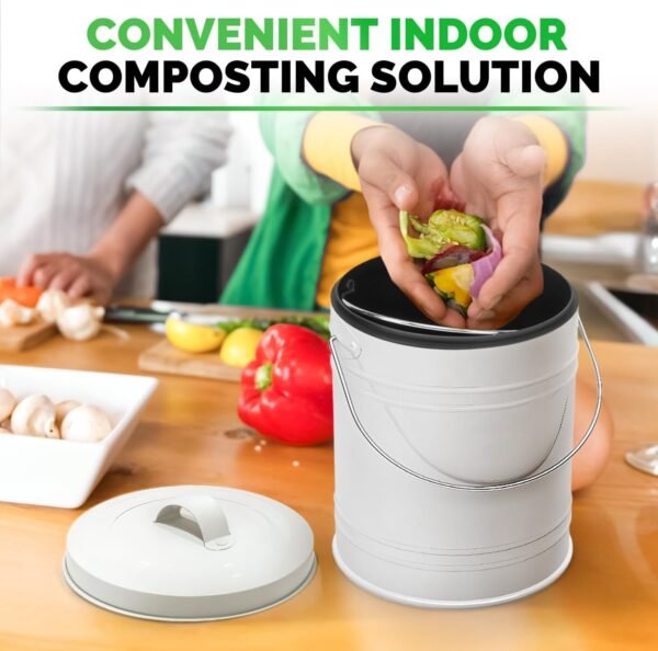 Kitchen Compost Bin with Airflow Lid, 1.3 Gallon Metal Countertop Compost Bucket, Indoor Composter, White - Image 8