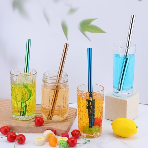 14 Pcs Stainless Steel Metal Straws, 7 Colors Stainless Steel Metal Boba Straws Metal Drinking Straws for Milkshake, Extra Wide Colored Reusable Tea Straws with 4 Pcs Cleaning Brush - Image 2