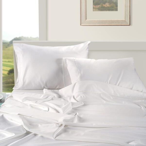 LANE LINEN 100% Egyptian Cotton Sheets Queen Size - 1000 Thread Count White Bed Sheets for Queen Size Bed, Long Staple Cotton Bedding Sheets, Sateen Weave, Luxury Hotel Sheets, Fits upto 17" Mattress - Image 3