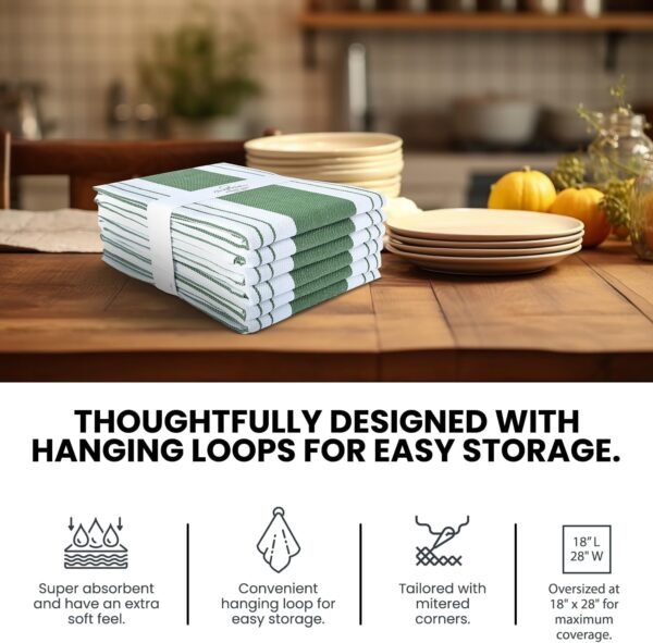 Stripe Kitchen Towels Decor Mordern Design Centreband Tea Dish Towels Boho Stripe Absorbent Festive Gift Set of 6 Pantry Reusable Kitchen Dish Towel|Easter Spring Decor 18x28 in Green - Image 5