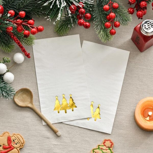 Horaldaily 100 Christmas Disposable Paper Decorative Guest Napkins, Gold Foil Christmas Trees Hand Towel for Party Lunch Dinner Kitchen Bathroom - Image 2