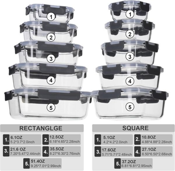 Glass Food Storage Containers with Lids Airtight, Glass Meal Prep Containers for Lunch, Glass Container Set, BPA Free（20 Pieces） - Image 3