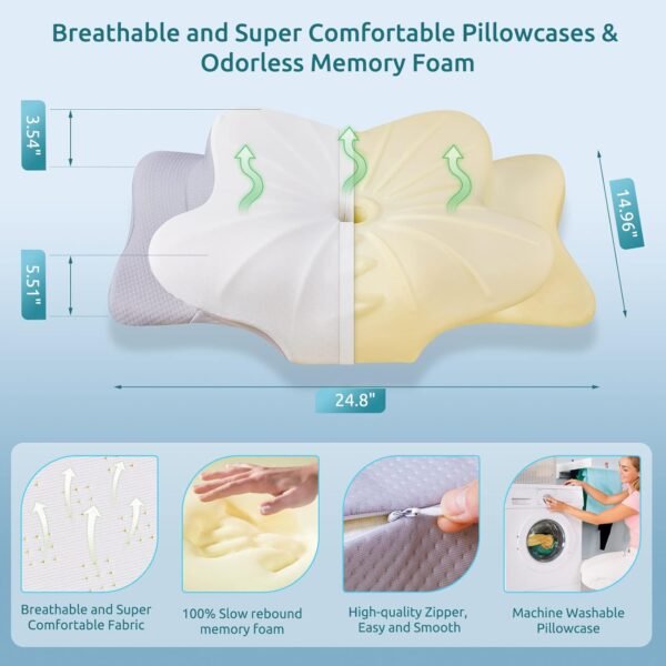 DONAMA Cervical Pillow for Neck and Shoulder,Contour Memory Foam Pillow,Ergonomic Neck Support Pillow for Side Back Stomach Sleepers with Pillowcase - Image 4