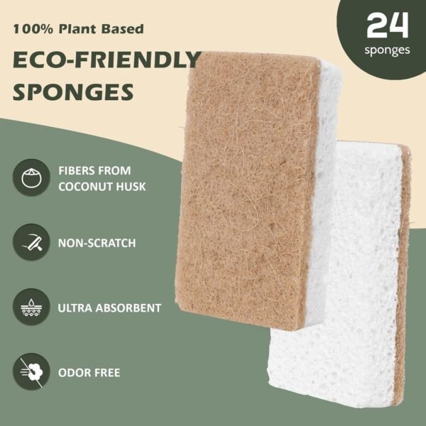 Plant-Based Kitchen Sponges - Natural, Eco-Friendly, Biodegradable Sisal Hemp Sponges for Dishes, Cleaning Sponge for Kitchen, Bathroom, Household - 24 Count - Image 2