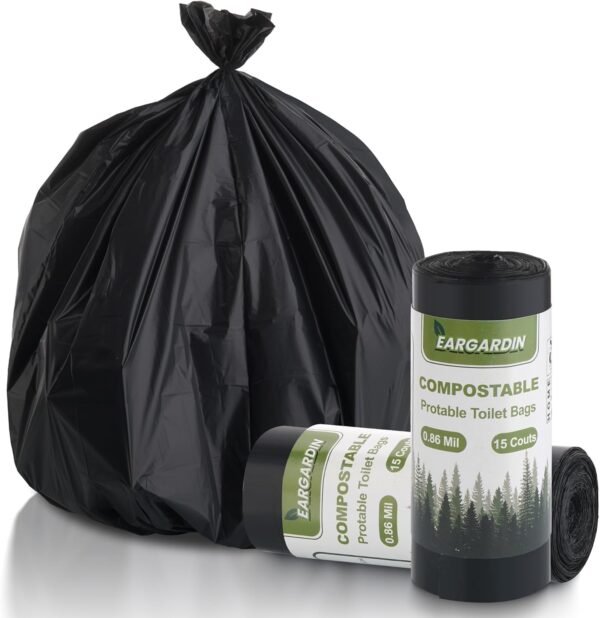 5 Gallon Trash Bags Compostable Portable Toilet Bags 100% Compost Garbage Bag Extra Thick 0.86 Mil for Camping Travel Kitchen Bathroom BPI Certified 30 Counts, Black