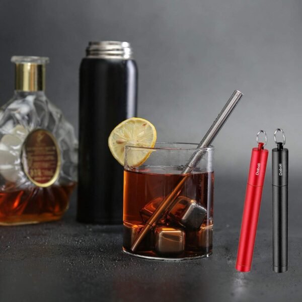 2 Pack Reusable Metal Straws,Stocking Stuffers For Gift Women Men, Collapsible Stainless Steel Drinking Straw Travel Portable Telescopic Straw with Case,2 Cleaning Brushes,Black/Rose Gold - Image 5