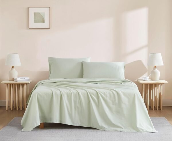 Linen Closet Luxury Cotton 144 Thread Count Organic Cotton 4-Piece Sheet Set, Queen, Light Green