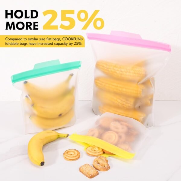 Reusable Food Storage Bags, Freezer Safe Reusable Sandwich Bags Containers, BPA FREE Reusable Snack Bags for Kids Adults, Kitchen Fridge Organization (20 Pack-8 Gallon 6 Sandwich 6 Snack) - Image 2
