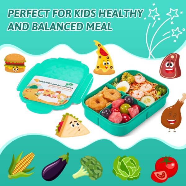 MISS BIG® Bento Box,Bento Box for Kids,Lunch Box Kids,Ideal Leakproof Kids Lunch Box,Lunch Containers No BPAs and Chemical Dyes,M/W,D/W & Fridge Safe(1150ml Green) - Image 2