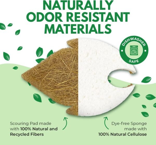 Biodegradable Natural Dish Sponges Kitchen Pack of 6 - Leaf and S-Shaped Coconut and Cellulose Sponges for Dishes and Surfaces - Eco Friendly Non-Scratch Heavy Duty Dish Scrubber Sponges Bulk - Image 4