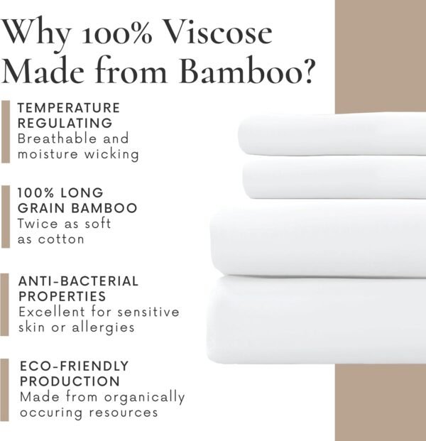 Bamboo Bay 4 Piece Queen Sheet Set - 100% Viscose Made from Bamboo Sheets Queen Size Bed Set - Ultra Soft Cooling Sheets for Hot Sleepers - Breathable Queen Sheets Fits Up to 16'' Deep Pocket - White - Image 5
