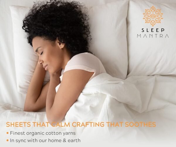 Sleep Mantra Premium 100% Organic Cotton Bed Sheet Set - Soft & Cooling Percale Weave - 4 Piece Bedding Set with Deep Pocket - GOTS Certified - Breathable & Eco-Friendly (Cal King, White) - Image 9