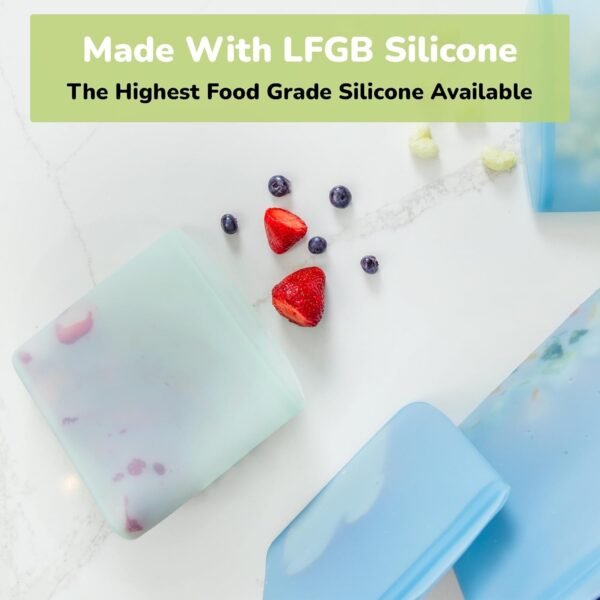 Reusable Silicone Bags (Set of 3) - 100% Food-Grade Silicone Food Storage Containers - Leakproof Reusable Food Storage Bags - Reusable Freezer Bags w/Snack, Sandwich, Quart, & Half Gallon Sizes - Image 3