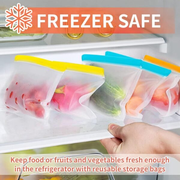 ENLOY 12 Pack Reusable Food Storage Bags, BPA Free PEVA Reusable Freezer Bag, 2 Gallon & 5 Sandwich & 5 Snack Size Bags, Leakproof Freezer Bag for Liquid Lunck Sandwich Marinate Meat Fruits Vegetable - Image 5