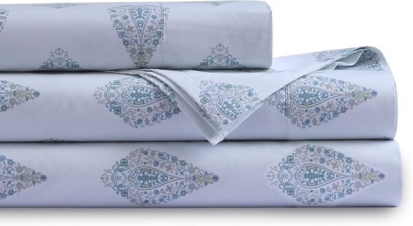 Tribeca Living Organic Cotton Cal King Percale Sheets - 400 Thread Count, Extra Deep Pocket, Smooth, Crisp and Breathable, 4-Piece Bedding Set, Evelyn