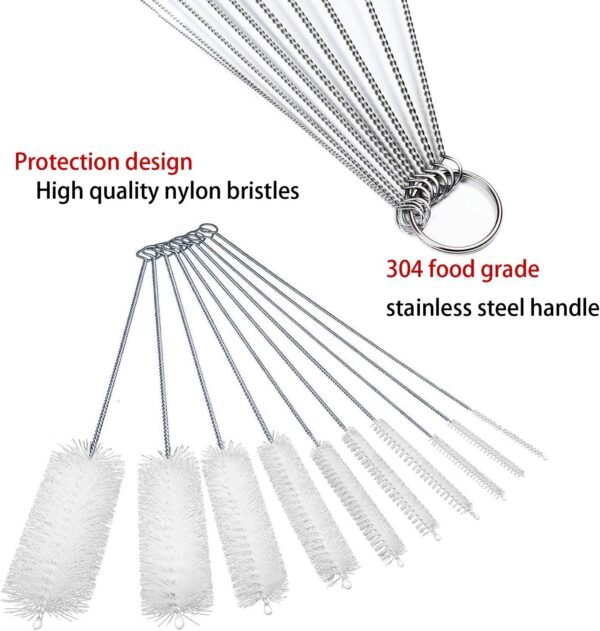 Long Straw Brush, Nylon Pipe Tube Cleaner 8-ihch 10 Different Diameters Set of 10 - Image 3