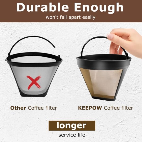 KEEPOW Reusable Coffee Filter Replacement 14 cup Compatible with Cuisinart DCC-3200 DCC-1200 Coffee Maker, Gold Tone Coffee Filter Basket 10 12 14 Cup - Image 2