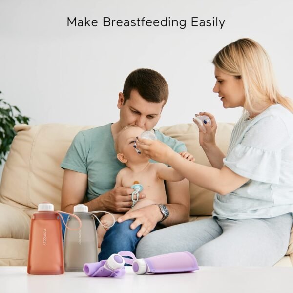 No Leak Momcozy Silicone Breastmilk Storage Bags, Reusable Breastmilk Freezer Storing Bags for Breastfeeding, 8.5oz/250ml Breast Milk Saver, Leakproof Baby Food Pouches, BPA Free (Gray, 5pcs) - Image 9