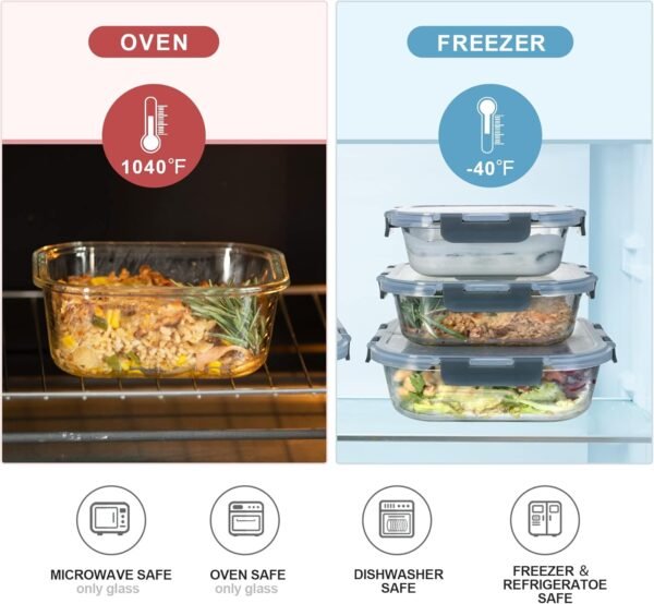 Glass Food Storage Containers with Lids Airtight, Glass Meal Prep Containers for Lunch, Glass Container Set, BPA Free（20 Pieces） - Image 4